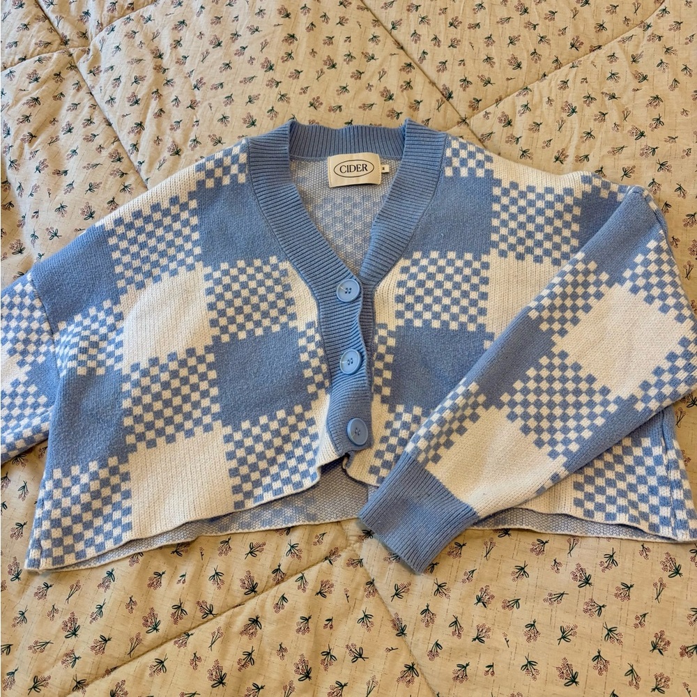 Cider Blue and White Checkered Women's Sweater